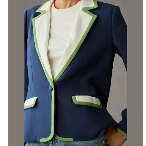 Anthropologie Maeve Colorblock Blazer Blue Green White Size S - Picture 2 of 15